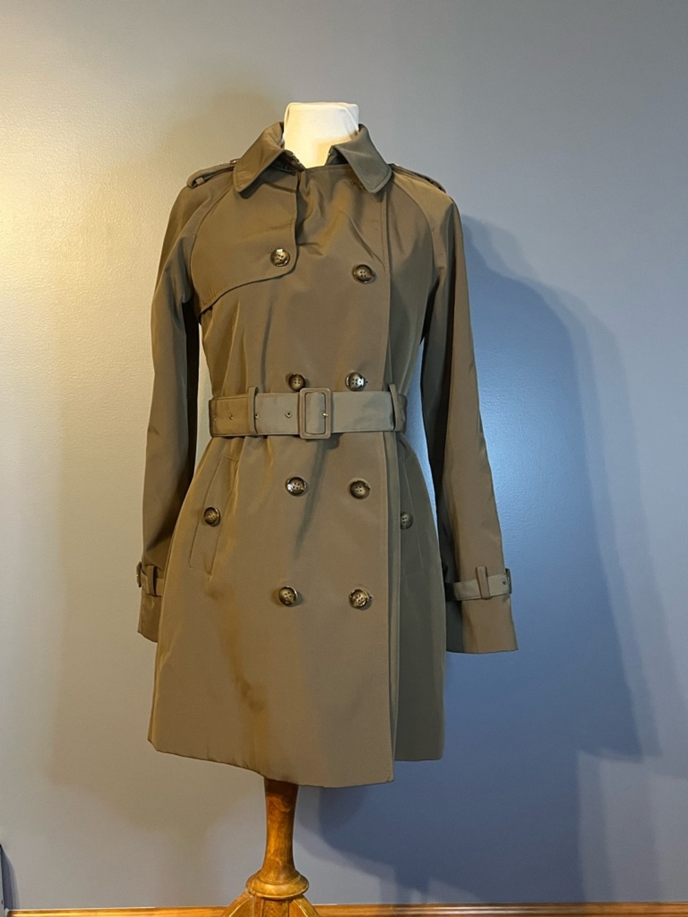 Calvin Klein Double-Breasted Trench Coat in Khaki/Olive Green | Quiet Luxury